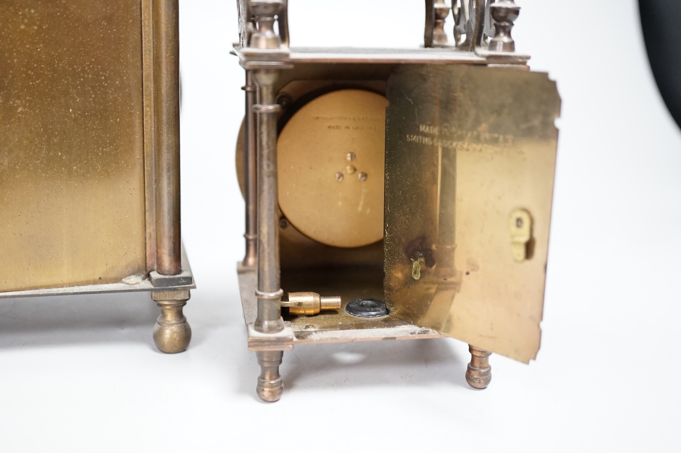 Two reproduction brass lantern clocks, tallest 24cm high